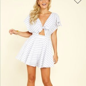 Last Weekend Blue Striped Romper